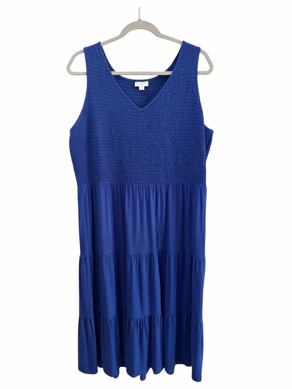 J. Jill Coastal Vacation Royal Blue Smocked Bodice Tiered Midi Dress Size Large